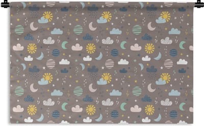 Wandkleed - Wanddoek - Wolken - Zon - Design - 180x120 cm - Wandtapijt