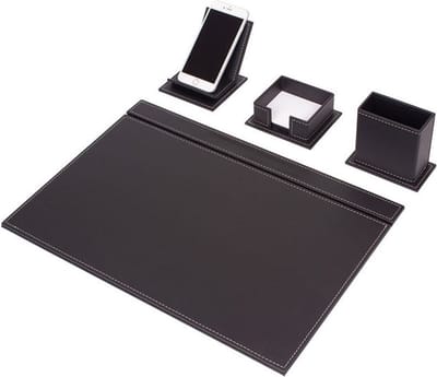 Bureau Organizer - Lederen Bureauset ZWART - Bureau Onderlegger - Wit Gestikt-4 Accessoires-Bureau Accessoires- Voor Kantoor-Bureau Accessoires-Office Organizer-Bureau Pad - Bureau Organizers En Accessoires