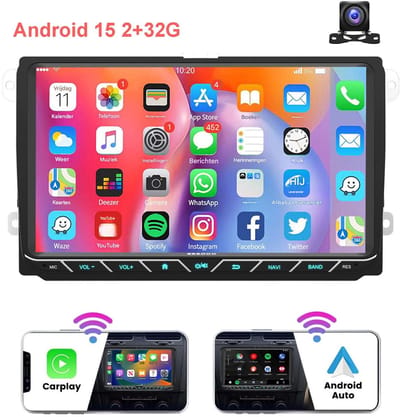 ESSGOO autoradio geschikt voor CarPlay voor Volkswagen VW/TIGUAN/GOLF/POLO/TOURAN/CADDY - 2GB + 32 GB - Android 15 - navigatiesysteem - Bluetooth & Wifi FM RDS USB - Achteruitrijcamera