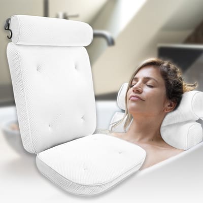 HelloBath® - Luxe Badkussen (afritsbaar) - Kussen voor in bad - Nek- en rugondersteuning in bad - Badzitje - Incl. Waszak - Wit
