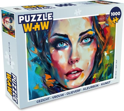 Puzzel Gezicht - Vrouw - Olieverf - Kleurrijk - Kunst - Legpuzzel - Puzzel 1000 stukjes volwassenen