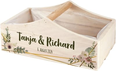 Cadeaubasket met persoonlijke gravure of print voor bruiloften, jubilea of Valentijnsdag