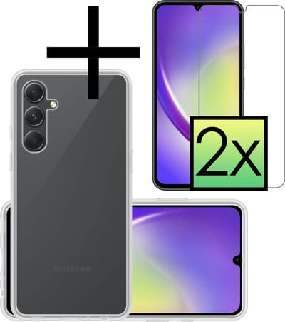 Hoesje - Met 2x Screenprotector - Geschikt voor Samsung Galaxy A34 - Sterk & Shockproof - Back Cover - Siliconen Case - Telefoon Hoes - Transparant