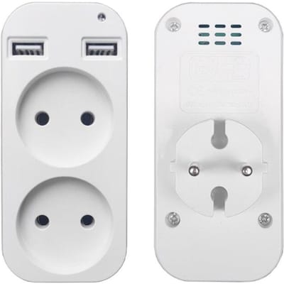 1 stuks Europese stekkerconversiestekker Multifunctionele aansluiting Draagbare dubbele USB-poort Duits Frans Russisch Universele aansluiting white