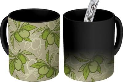 Magische Mok - Foto op Warmte Mokken - Koffiemok - Olijf - Bladeren - Vegan - Design - Vintage - Magic Mok - Beker - 350 ML - Theemok