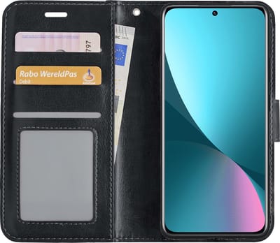 Hoesje - Met Pasjeshouder - Geschikt voor Xiaomi 12 - Luxe Bookcase Portemonee - Flip Case - Kunstleer Book Case - Flipcase - Book Cover - Walletcase - Portemonneehoes - Zwart
