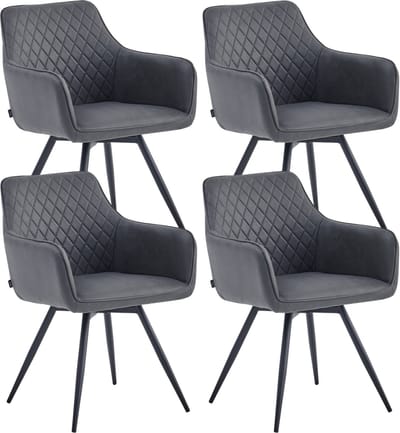 Colenis® - Sierra Eetkamerstoel - Set Van 4 - Antraciet - Microfiber Stof - Microvezel - Industrieel - Draaibaar - 360°