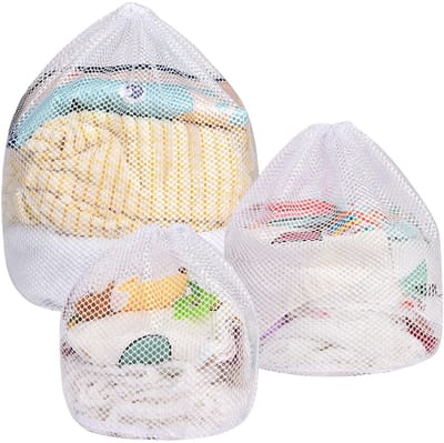 Allecto - 3-delige trekkoord waszak - waszakken met gaas - delicate was - 3 stuks - wasmachine - speelgoedopslag - geschikt voor babykleding