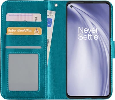 Hoes - Met Pasjeshouder - Geschikt voor OnePlus Nord CE - Luxe Bookcase Portemonee - Flip Case - Kunstleer Book Case - Flipcase - Book Cover - Walletcase - PortemonneeHoes - Turquoise