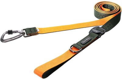 Boondog Hondenriem 2.5m - Verstelbaar - Multifunctioneel - Extra Sterke Nylon Riem - Flexibele Grip - Karabijnhaak - Khaki/Orange - Maat S