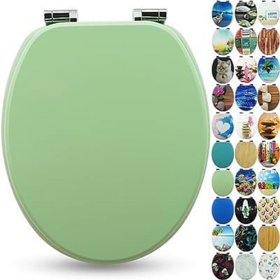 Sanfino® Premium toilet seat with soft-close mechanism, wooden toilet lid, many colourful and decorative designs, high seating comfort, easy assembly including manual "Mint Green"