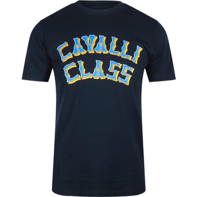Cavalli Class Layered Logo Blauw Marineblauw T-shirt