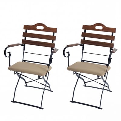 Set van 2 biertuinstoelen MCW-J40, klapstoel tuinstoel, horecakwaliteit acacia ~ lichtbruin, bekleding zandkleurig