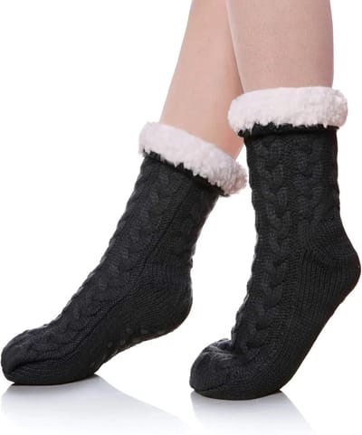 WiseGoods Premium Fluffy Huissokken - Warm Gevoerde Sokken Voor Dames En Heren - Anti Slip Fleece Bedsokken - Slofsokken Zwart