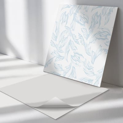 Wallfluent Vinyl Tegels - Fijn Bladpatroon Vinyl Tegels Zelfklevend - 30 cm x 30 cm - Wit PVC Tegels - Verpakking van 9 stuks - Vierkant PVC Tegels - Bloemen En Planten Plaktegels - Zelfklevende Vinyltegels - Plaktegels Keuken en Badkamer
