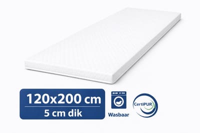 Kikishop Topdekmatras 120x200 – 5 cm HR Koudschuim – Afritsbaar & Wasbaar – CertiPUR® Gecertificeerd – Medium Hardheid – Comfort Matrastopper