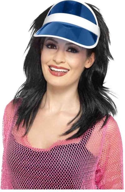 Jaren 80 verkleed zonneklep - blauw - dames - carnaval - Eighties stijl