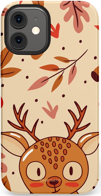 Casetastic hoesje geschikt voor Apple iPhone 12 Mini - Dubbellaagse bescherming - Hert in de herfst - Fashion Case - Zand Terracotta Rood