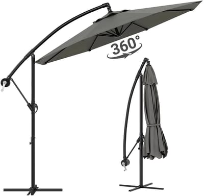 Archi Parasol 300 cm – Zonnescherm - 360° draaibaar – Parasol met zwengel & kantelfunctie – Waterbestendig – Zwart