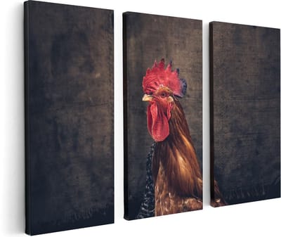 Artaza Canvas Schilderij Drieluik Haan van Dichtbij  - 120x80 - Foto Op Canvas - Canvas Print
