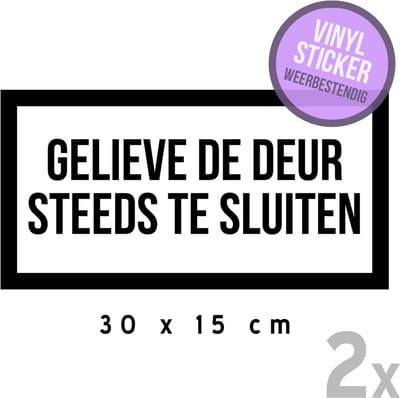 Pictogram/ stickers (groot) (2x) | "Gelieve de deur steeds te sluiten" | 30 x 15 cm | Hotel | Flatgebouw | Deuren dicht | Openbaar gebouw | Deur dicht | Koude | 2 stuks