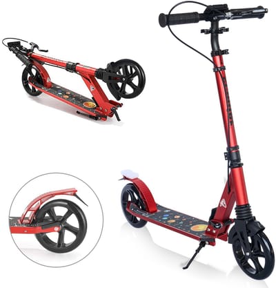 Step- Kinderstep Aluminium-Opvouwbare Step voor Volwassenen en Kinderen--Hoogte verstelbaar- Scooter-Draagvermogen 100 kg-Rood