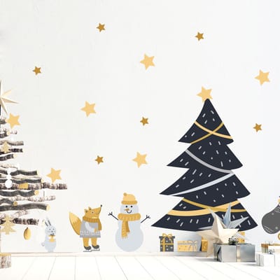 Scandinavische kerststickers onder de sterren - zelfklevende kerststickers - feestdecoraties - 60x40cm