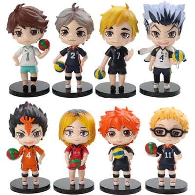 8 Stuks/1 Set Haikyuu Figuur Oikawa Tooru Model Q versie Hinata Shoyo Speelgoed Kei Tsukishima Cadeau Verzameling Tadashi Yamaguchi PVC No box black