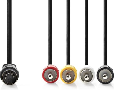 Nedis DIN-Audiokabel - DIN 5-Pins Male - 4x RCA Male - Vernikkeld - 1.00 m - Rond - PVC - Zwart - Label