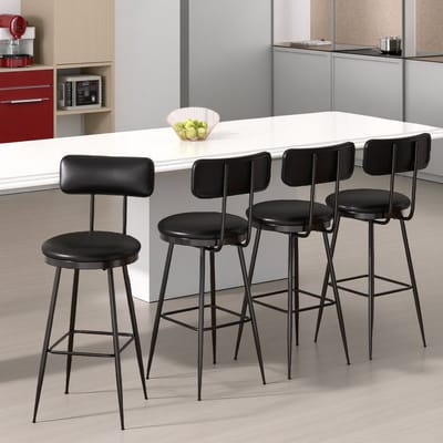 Set van 4 Barstoelen – Zwarte PU Leren Krukken – Moderne Comfortabele Barkrukken voor Keuken of Bar