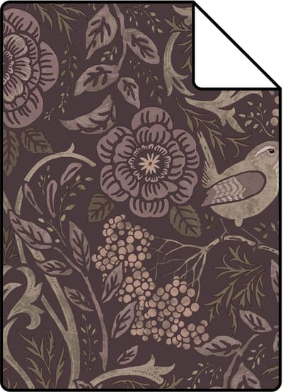 Proefstaal ESTAhome behang bloemen en vogels mauve paars - 26.5 x 21 cm - 131208-S