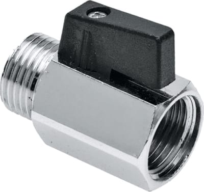 Bonfix Minikogelkraan met zwarte knop buitendraad x binnendraad 1/4inch x 1/4inch