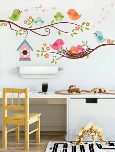 Muursticker - Raamsticker Vogeltjes - Diverse vogels en bloemen - Nesje - Vogelhuisje - Vogelnestje - Tak - Muur Sticker / Raam sticker Keuken – Handgeschilderd | Kinderkamer | Decor - Poster | Verwijderbaar – Zelfklevend plakfolie | DH collection