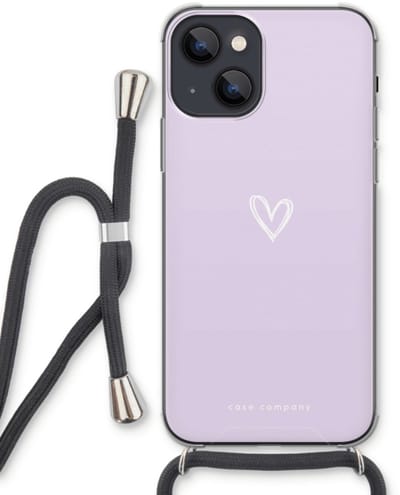 Case Company® - Hoesje met koord geschikt voor iPhone 13 hoesje met Koord - Klein hartje paars - Telefoonhoesje met Zwart Koord - Bescherming aan alle Kanten en Over de Schermrand