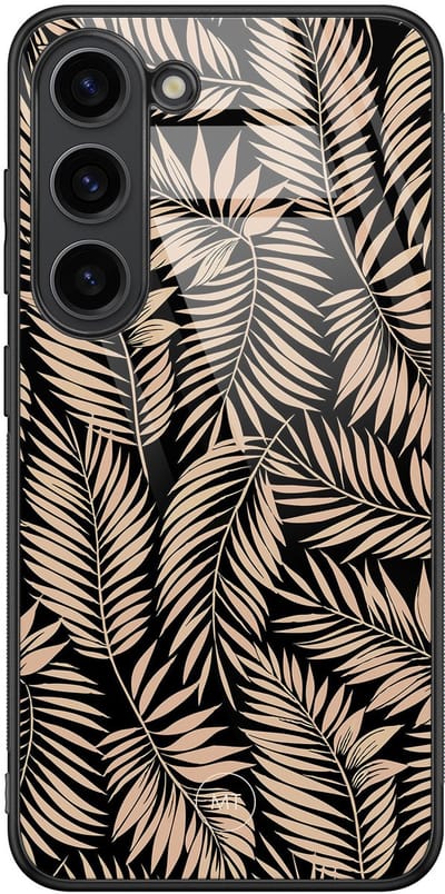 Hoesje geschikt voor Samsung Galaxy S23 - Palm silhouette - Hard Case Zwart Back Cover - Natuur - Zwart, Bruin - Mooie Telefoonhoesjes