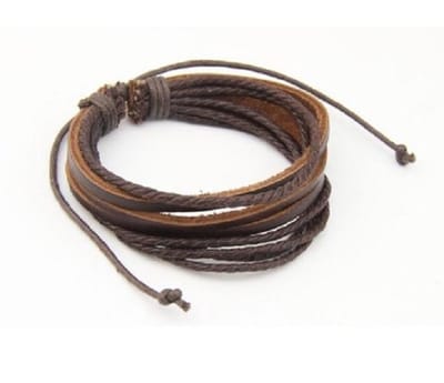 Sorprese armband - Vintage - armband heren - leer - bruin - 8 snoeren - 19-26 cm - cadeau - Model K