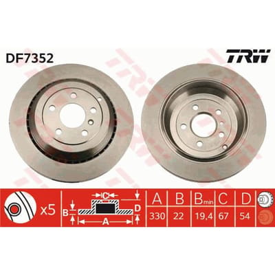 Remschijf TRW DF7352 achter, geventileerd, 1 Stuk