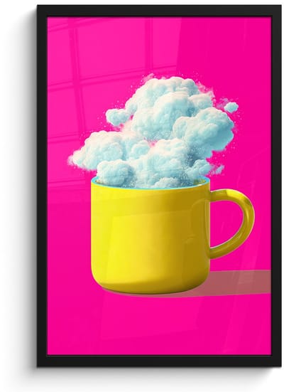 Poster in lijst - Fotolijst 40x60 cm - Posters - Mok - Wolken - Roze - Minimalitisch - Posterlijst zwart - Decoratie - Wanddecoratie woonkamer - Muurdecoratie slaapkamer