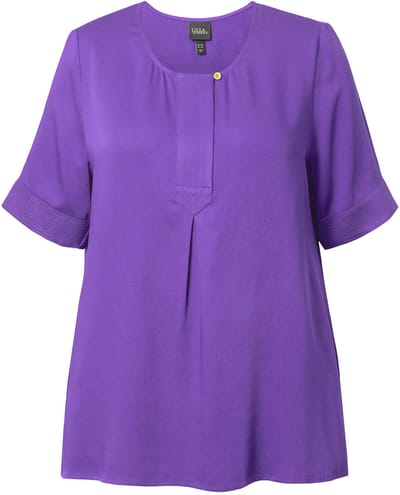 Ulla Popken - Dames - Overhemdblouse doorgestikte inzet A-lijn ronde hals - Amethist - Maat 50+