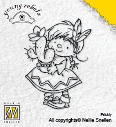 Nellie Snellen stempel Indiaan - 1 stuks 7,5 x 5 cm - Clearstamp indianenmeisje meisje native cactus YOR010 Prickly