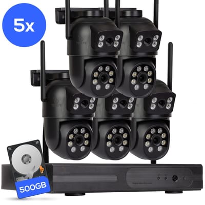 Teceye Dual Beveiligingscamera Buiten met Recorder - Draadloze Buitencamera - 5 Camera - 500GB Opslag