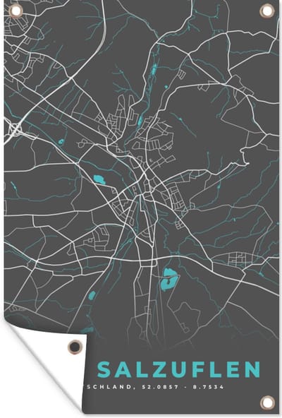 Muurdecoratie Kaart – Plattegrond – Stadskaart – Bad Salzuflen – Duitsland – Blauw - 120x180 cm - Tuinposter - Tuindoek