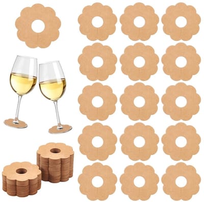 Allecto - Bloemen Papier Wijnglas Markers - Drinken Naam Tags - 150 Stuks - Blanco - Wijn Charms - Perfect voor Feestjes - 7 cm