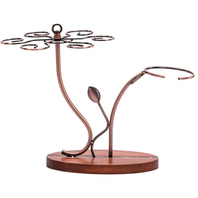 Support à verres à vin rouge et carafe à vin 2 en 1, Vintage Bronze, 6 verres à vin, présentoir de rangement pour verres à pied bronze