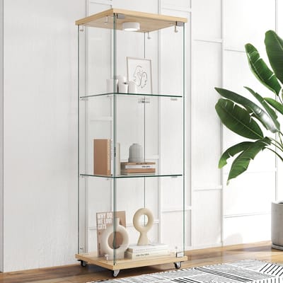 MODENUIT Glasvitrine - Met LED En Draaideur - Voor Woonkamer En Slaapkamer - Glas En MDF - 42,5x36,5x120 cm