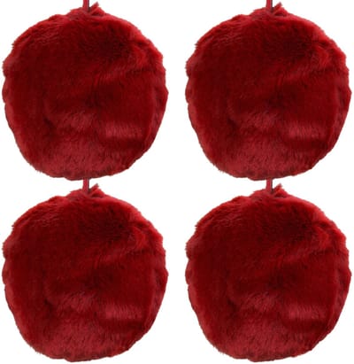 Dailygoods- Kerstballen Set van 4 - Pluche Decoratieve Ballen - 7 cm - Bordeauxrood - Zachte Versiering - Stijlvolle Winterdecoratie - Kerstdecoratie