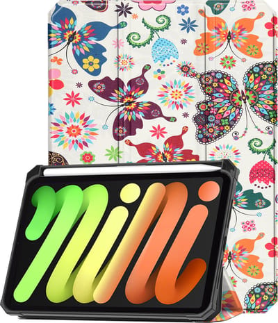 Hoesje - Geschikt voor Apple iPad Mini 7 (2024) - 8.3 inch - 7e Generatie - Dun & Stevig - Trifold Bookcase - Hard Cover Case - Met Uitsparing Geschikt voor Apple Pencil - Hardcover Book - Tablet Hoes - Vlinders