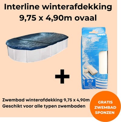 Interline winterafdekking - Winterafdekking 9,75 x 4,90m ovaal - Voor alle typen zwembaden - Vertraagt verdamping - Verminderd verbruik chloor - Inclusief gratis zwembadspons