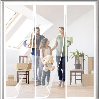 Hordeur met Magneet - Vliegendeur Scherm - Frisse Lucht Binnen - Dubbele Deur Opening - 170x260cm - Wit