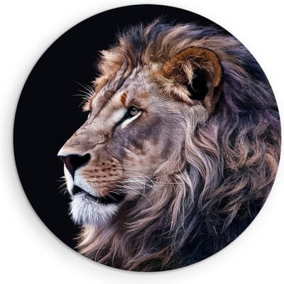 Saammp Muurcirkel Hout - leeuwen portret - Afrika - Dieren - Natuur - Ø 90 - Wandcirkel - Wanddecoratie Cirkel - Muurdecoratie Woonkamer - Slaapkamer decoratie - Rond Schilderij